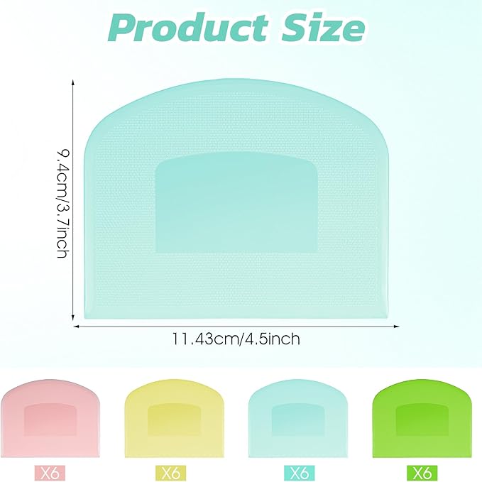 24 Pcs Bench Scraper Dough Scraper for Baking, BPA Free PE Flexible Bowl Scrapers, Food-Safe Plastic Dough Cutter Tool for Bread Cake Fondant Icing (Light Blue, Green, Yellow, Pink)