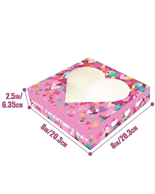qiqee Auto-pop Up Valentine 30pcs Pie Boxes 10x10x2.5 inches Easy Assemble Macaroon Cookie Bakery Boxes with Window for Valentine's Day