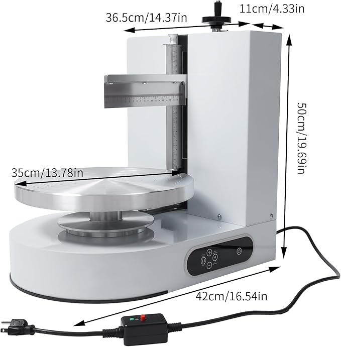 4-12inch Cake Cream Spreading Machine, Automatic Cake Butter Cream Spreading Machine Turntable with Adjustable Scraper, for Households, Dessert Shops (White)