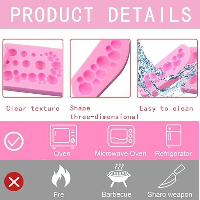2 PCS 3D Pearl Fondant Mold Semi Sphere Ball Silicone Fondant Molds Hemispherical Shape Bubble Cake Decorating Chocolate Molds for Cake Decoration Candy Sugar Cupcake Topper Cake Pop Popsicle