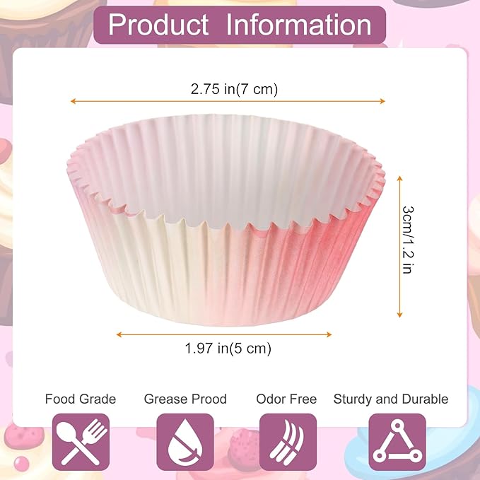 HARFINGTON 200 Count Cupcake Liners Cupcake Cups Standard Size Muffins Liners Papers Baking Cups Wrappers Greaseproof for Party Wedding, Pink Yellow Gradient