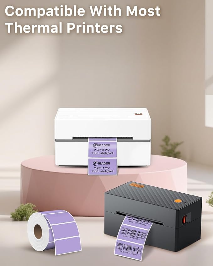 iEager 2.25x1.25 Inch Thermal Labels, Purple Durable Thermal Printer Stickers, Self-Adhesive Rectangle Shipping Label Printer Sticker for Barcode, Name, Address, 1000 Labels/Roll