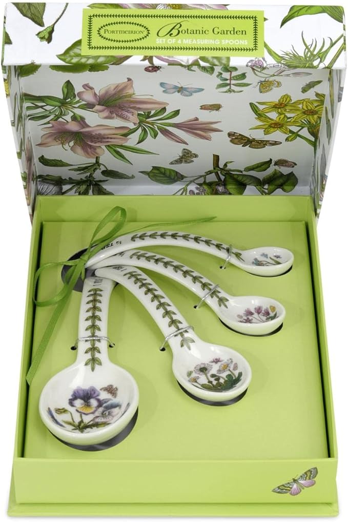 Portmeirion Botanic Garden Porcelain Measuring Spoons, Set of 4 - Floral Motifs, Durable Bakeware Essentials, Chip-Resistant, Dishwasher & Microwave Safe - Ideal for Baking & Cooking
