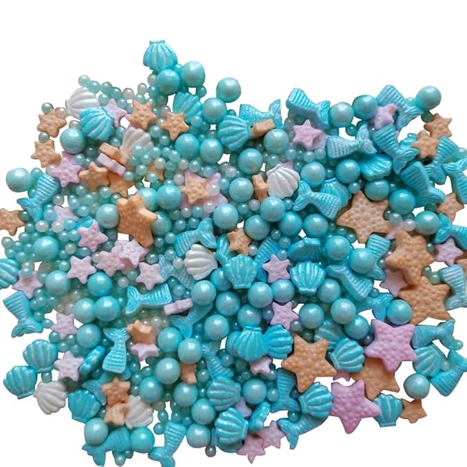 Homankit Mermaid Sprinkle Sweets Sprinkles for Baking Dessert Cupcake Cake Topper Starfish Shell Pearl Mermaid Candy Mix 3.53 Ounces