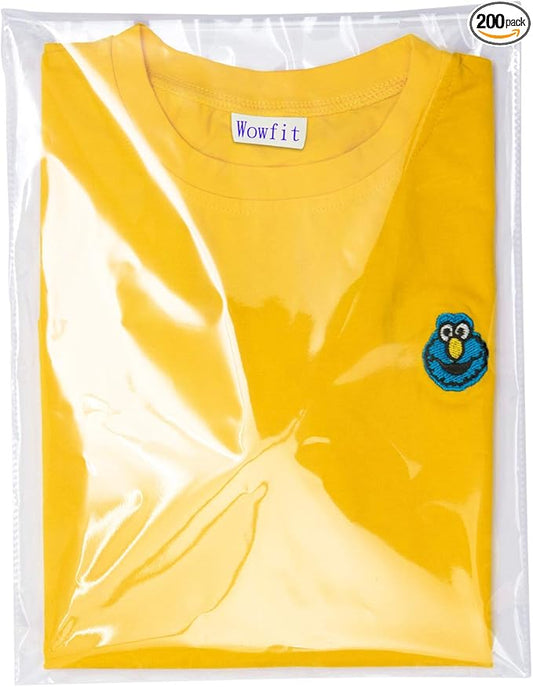 Wowfit 200 Count 9x12 Inch Clear Cellophane Plastic Bags, Resealable Self-Sealing Cello Bags Great for Clothes, Shirts, Pants, Foods, Flyers, More (9 x 12 with reinforced sides)