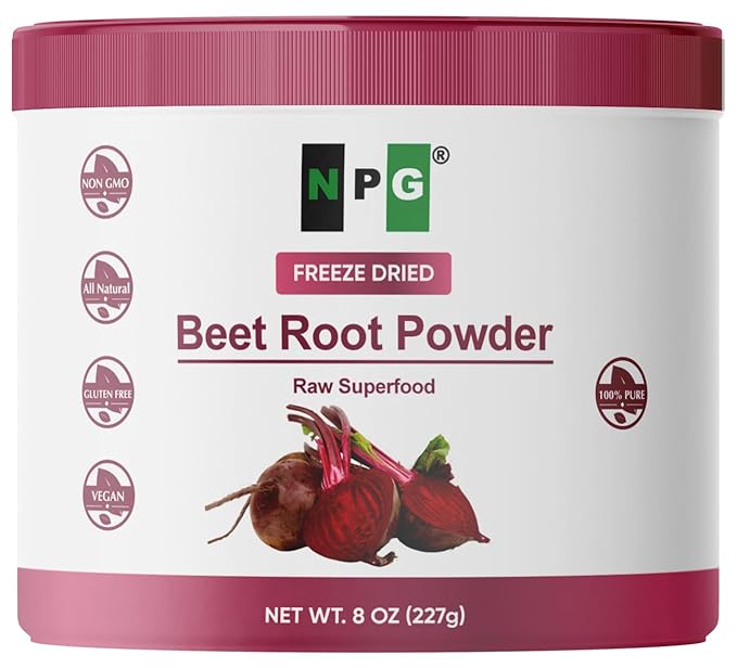 NPG Beet Root Powder 8 Oz, 100% Pure Raw Red Beetroot Superfood for Baking, Juices Drink, Smoothies, Vegan, Non-GMO, No Added Sugar, No Preservatives (Packaging May Vary)