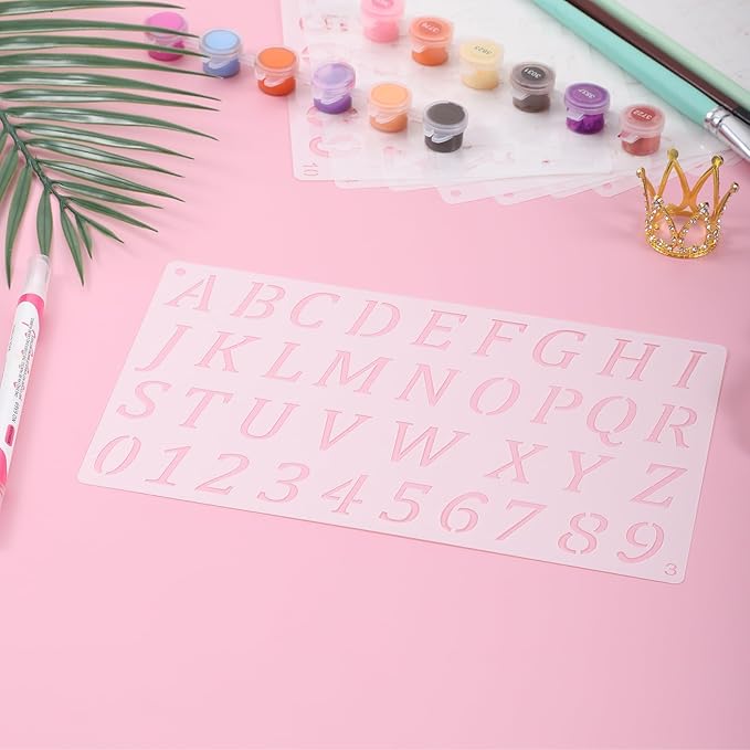 14 Pack Letter Stencils and Numbers Symbols 1/2, 3/4, 1, 2 Inch Reusable Small Letter Stencils for Painting Plastic Alphabet Stencil for DIY Crafts Journaling Painting (9.8 x 5.9 Inch)