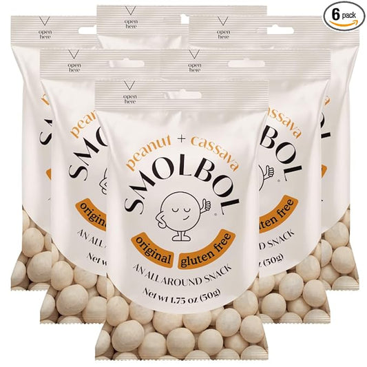 SMOLBOL Crunchy Peanuts | Individual Packs | Roasted | Lightly Salted | Gluten-Free Cassava Crust | Plant Protein | School Snacks for Kids | Office Snacks for Adults | On the Go | 1.75oz (Pack of 6)