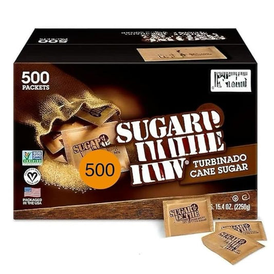 Sugar Raw/Raw Natural Cane Brown Sugar Turbinado, 500 Count, Pack of 1, Natural Sweetener for Drinks and Baking Packets for Home, Office, Coffee, Bar, Gift,Restaurants, & Coffee Stations