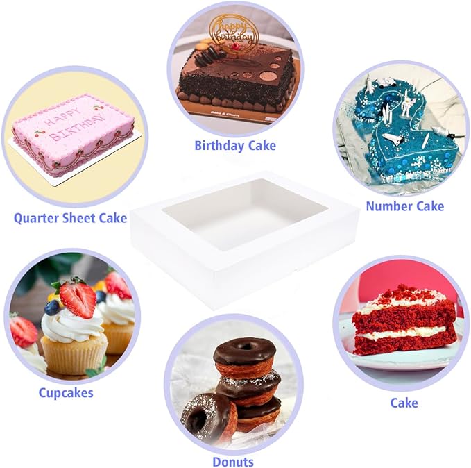 6 Pack 19x14x4 Inch Auto-Popup Large Rectangle Cake Boxes with Thick Cake Boards, Half Sheet Bakery Boxes for Pastry Baking,Cupcake,Muffins & Pie