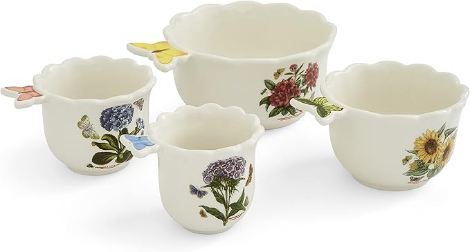 Portmeirion Botanic Garden Bouquet Measuring Cups - Set of 4 with Assorted Floral Motifs, Chip-Resistant Dolomite & Easy-to-Read Oz, Cup, Ml Measurements - Nesting Kitchen Essentials