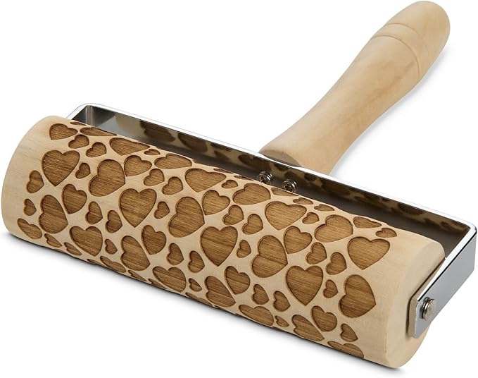 Mrs. Anderson’s Baking Mini Embossing Rolling Pin, Hearts Design, Poplar Wood and Chrome-Plated Iron