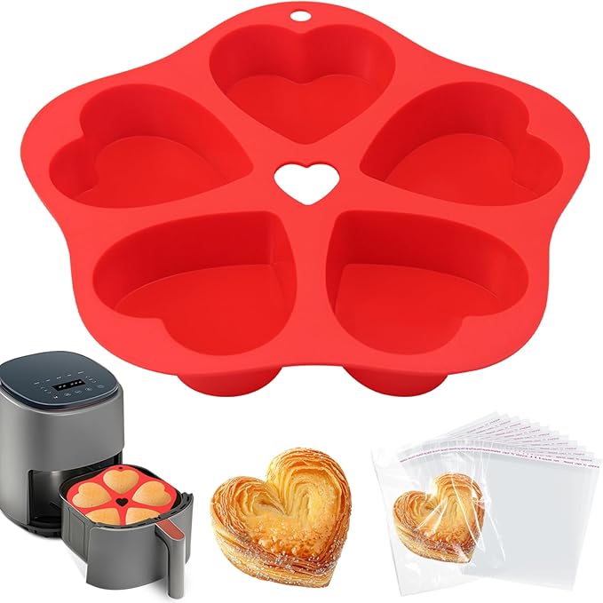Silicone Air Fryer Muffin Pan Egg Bite Heart Mold for Oven Baking,1 pcs With 100bags Mini Muffin Tins Cups Cake Pan Tray for Air Fryer Liners Basket Accessories Baking Muffin Cakes Pancake