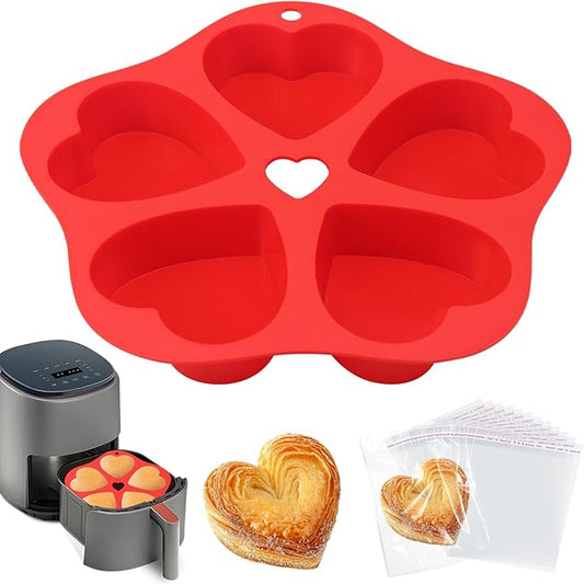 Silicone Air Fryer Muffin Pan Egg Bite Heart Mold for Oven Baking,1 pcs With 100bags Mini Muffin Tins Cups Cake Pan Tray for Air Fryer Liners Basket Accessories Baking Muffin Cakes Pancake