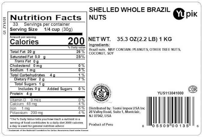 Yupik Raw Brazil Nuts, 2.2 lb (35.2 oz), Gluten-Free, Kosher, Shelled, Unsalted, Unroasted, Raw Nuts, Nutritious Healthy Snacks, Rich in Selenium