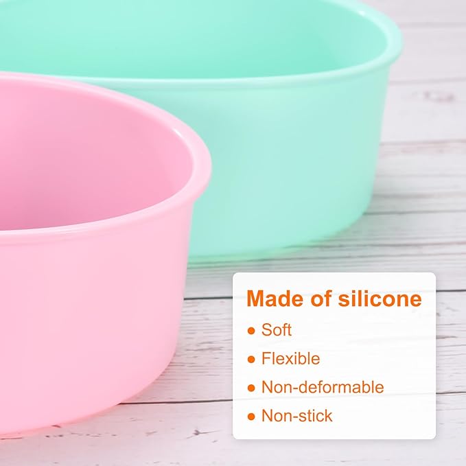 HARFINGTON 3 Pcs Round Cake Pans 7.8" Nonstick Quick Release Silicone Cake Mould Bakeware Tools for Baking Cupcakes Bread Pizza, Pink