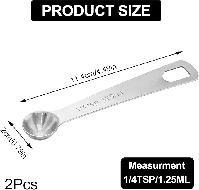 2 PCS Measuring Spoons Tablespoon Measuring Spoon 1/12 Tbsp (1/4 tsp | 1.25 ml |1.25 cc) Mini Spoons Stainless Steel Measuring Spoons for Kitchen Cooking Spoon(Silver)