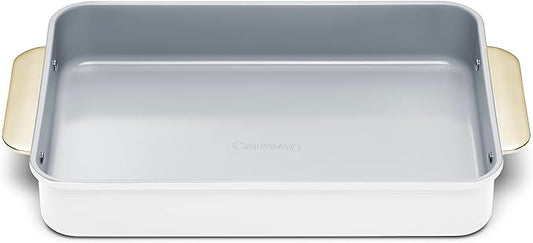 Caraway Non-Stick Ceramic 9”x13” Rectangle Pan - Naturally Slick Ceramic Coating - Non-Toxic, PTFE & PFOA Free - Perfect for Brownies, Lasagnas, and More - White