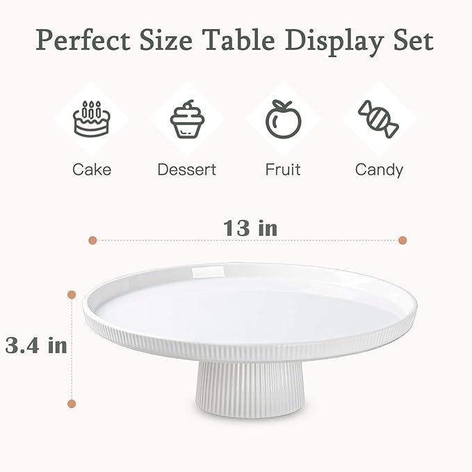 13 Inch Cake Stand, Ceramic Cake Stands for Party, Elegant Wedding Cake Plate for Dessert Table Display, Dessert and Cupcake Stand for Party, Baby Shower, Birthday, White