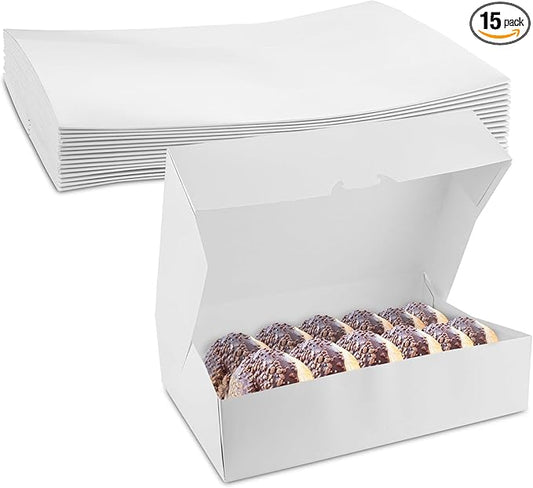 MT Products White Donut Boxes 14" x 10" x 3.5" - Auto Pop-Up Bakery Boxes No-Window (Pack of 15) - Made in USA