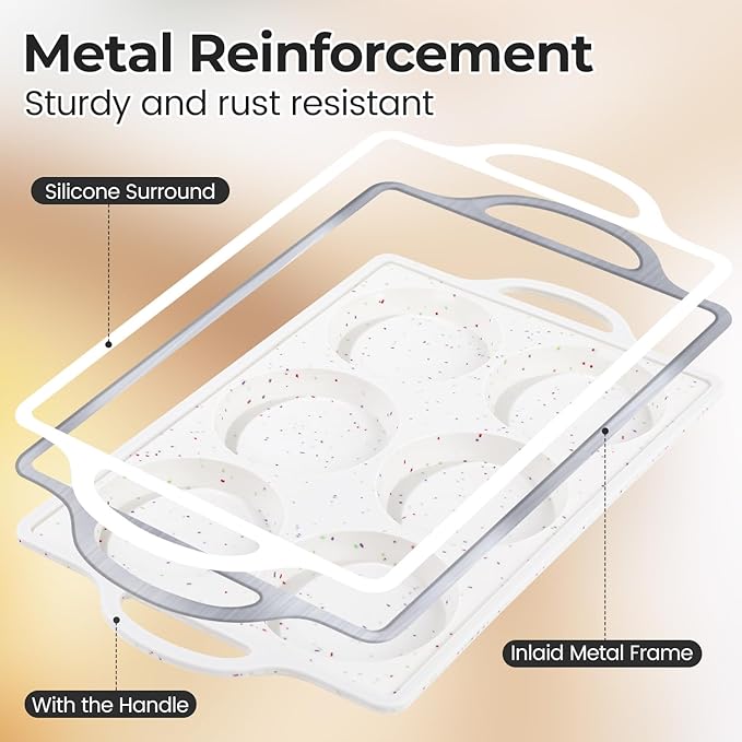 CAKETIME Muffin Top Pan Non Stick,4 Inch Metal Frame Round Egg Baking Pan for Oven English Muffins, Whoopie Pies, Corn Bread, Egg Bites, Breakfast Sandwiches Tarts 2 Confetti