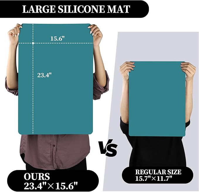LEOBRO Silicone Mat for Crafts, 3 PCS 23.4” x 15.6” Large Silicone Mats, Play Dough Mat, Craft Mats for Resin Molds, Clay, Jewelry Making, Sculpture Casting, Pastel Pink & Dark Green & Pastel Blue