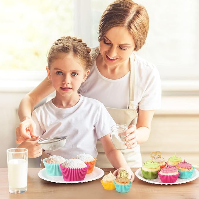 Caperci Bright Rainbow Jumbo Cupcake Liners Extra Large Muffin Baking Cups 300-Count, Odorless, Upgraded & Food Grade Grease-Proof Paper