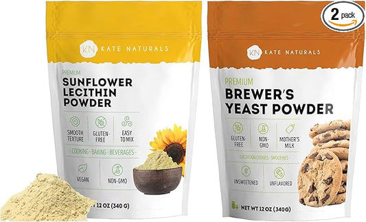 Kate Naturals Sunflower Lecithin Powder (4oz) & Brewer's Yeast (12oz) Bundle