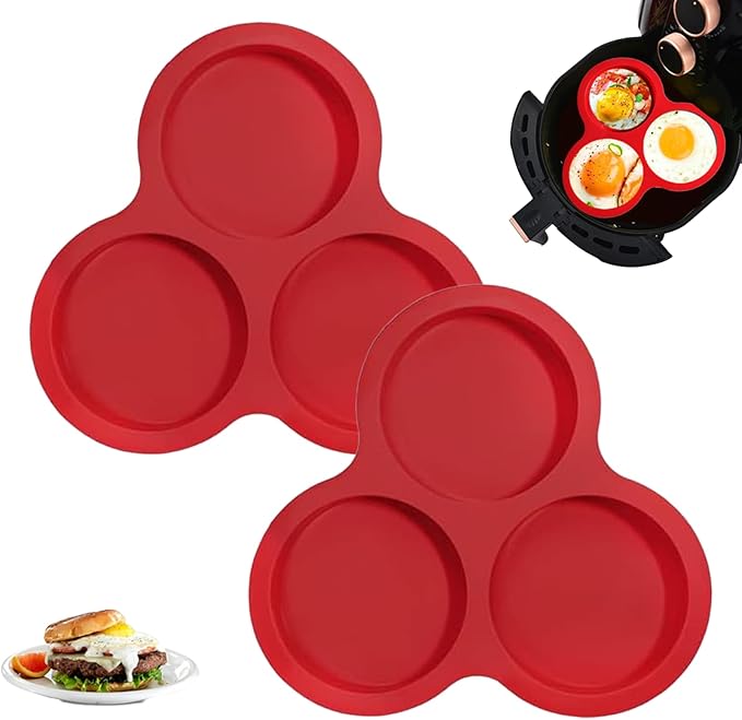 1 Pcs Air Fryer Egg Mold,4 Inch Jumbo Round Muffin Top Pans,For Breakfast Sandwiches,Egg Bites,Pancake,Jumbo Muffin Tops Reusable(Red)