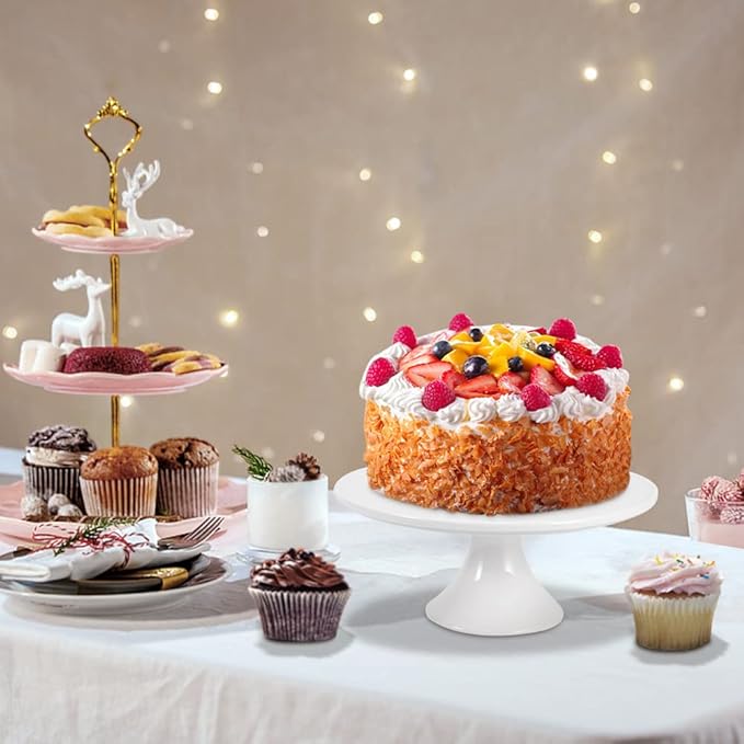 9-Inch Round White Porcelain Cake Stand - Show Off Your Desserts, Celebrate in Style, Perfect for Holiday Gatherings, Weddings & Parties