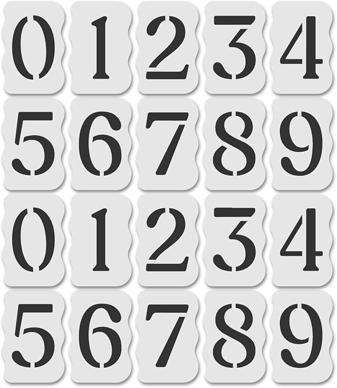 Curb Stencil Kit for Address Painting – Includes All Numbers, 4-Inch Durable & Reusable Plastic Stencils for Sidewalks, Pavement, and Industrial Use (2 of Each, Soft Serif Font)