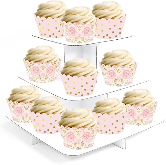 Andaz Press Party Cupcake Wrapper Decorations, Pink Roses and Pink with Metallic Gold Ink Polka Dots, 24-Pack, Girl Baby Shower 1st Birthday