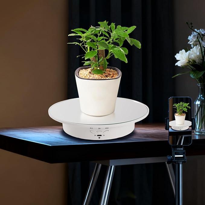 7.87'' Rotating Display Stand Motorized Rotating Display Stand, 22 lbs Load Electric Turntable with Mirror Cover, Lazy Susan Showcase with USB for Jewelry Photography 3D Model Cake, White