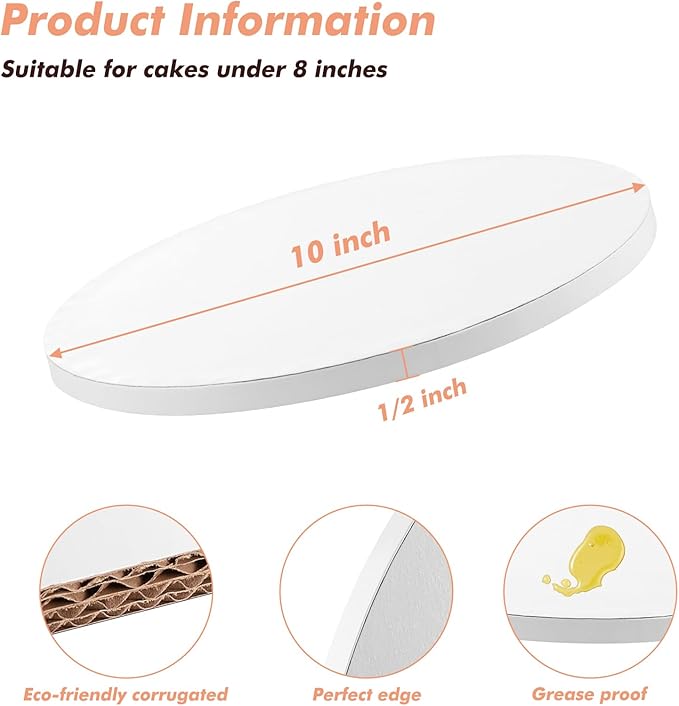 15 Pack Cake Drums 10 Inch Round Cake Boards White 1/2” Thick Cake Drum Corrugated Cardboard Cake Base for Multi-Layer Cakes Sturdy Cake Decorating Supplies