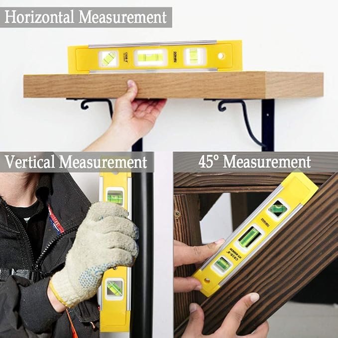 DOWELL 9 Inch Magnetic Box Level Torpedo Level(3PCS),3 Different Bubbles/45°/90°/180°Measuring Shock Resistant Torpedo Level