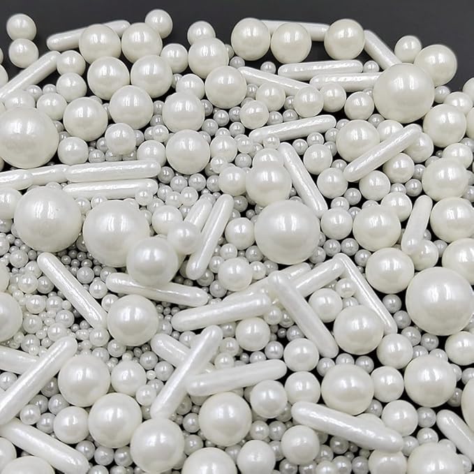 Edible Sprinkles White Pearl Sugar Candy Mix Size Baking Cake Decorations Cupcake Toppers Cookie Decorating Wedding Shower Party Valentine Halloween Christmas Supplies 100g/3.53oz