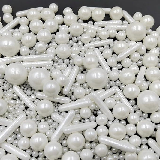 Edible Sprinkles White Pearl Sugar Candy Mix Size Baking Cake Decorations Cupcake Toppers Cookie Decorating Wedding Shower Party Valentine Halloween Christmas Supplies 100g/3.53oz