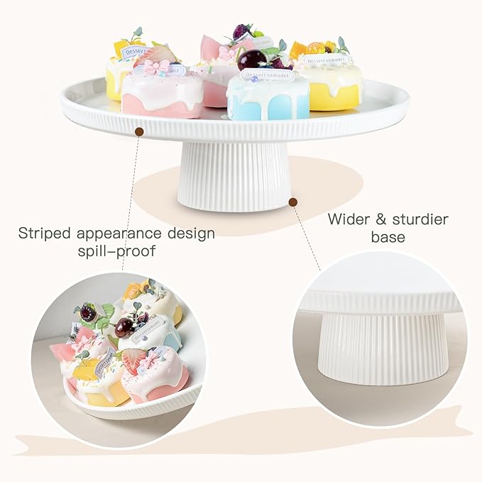 13 Inch Cake Stand, Ceramic Cake Stands for Party, Elegant Wedding Cake Plate for Dessert Table Display, Dessert and Cupcake Stand for Party, Baby Shower, Birthday, White