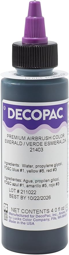 DECOPAC Food Coloring, Airbrush Food Color, Edible Airbrush For Cake Decorating, Cookie Airbrush Coloring, Food Airbrush Kit Add-on, Airbrushes For Cake Decorating 4 Fl Oz - Emerald