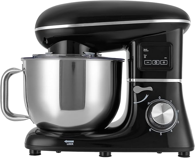Stand Mixer, 6.5 Quart, 6+1 Speed Tilt-Head Kitchen Mixer, Copper Motor, Household Food Mixer with Bowl, Flat Beater, Dough Hook, Egg Whisk fit for Kitchens, Small Restaurants, Bakeries (Black)
