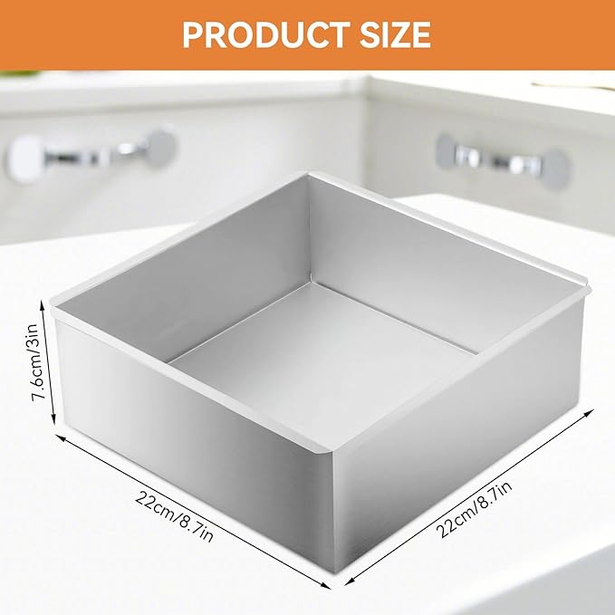 Square Cake Pan, Square Baking Pan Cake Pans Shapes Aluminum Cheesecake with Removable Bottom, 8.7inch Mold Pan Removable Bottom Molds Bakeware