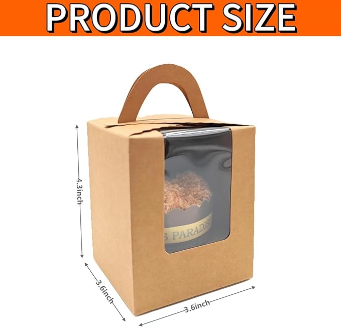 50-Set Individual Cupcake Boxes Bulk with Clear Display Window, Disposable Food Grade Kraft Cupcake Carrier Cupcake Container, Perfect for Cupcakes Muffins Cookies Pastries
