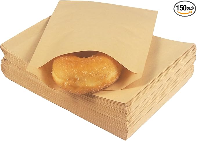 150 Pcs Kraft Paper Cookies Bags, 4.7x6.5 Inch Small Paper Bakery Bags for Treats, Brown Greaseproof Paper Pastry Bags for Cookies, Snack, Treats