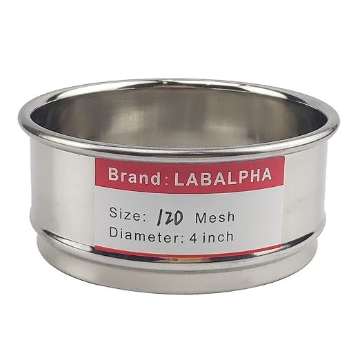 LABALPHA 120 Mesh Lab Sieves, Test Sieve #120 Mesh, 4'' Diameter, 304 Stainless Steel Wire Cloth (0.125mm)