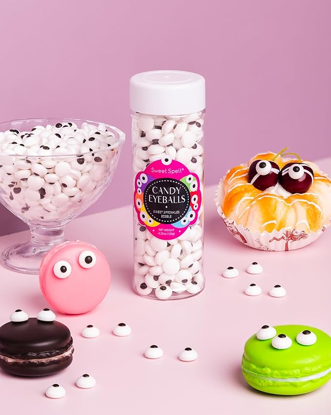 Sweet Spell Candy Eyeballs - 260 Edible Candy Eyes Sprinkles for Decorating Halloween Cookies, Cakes, Cupcakes, and Baking (120g/4.2oz, 10 mm)