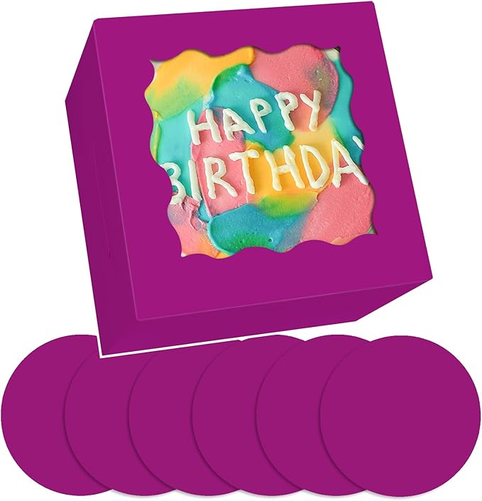 Bakepacker 36pcs 6x6x5 Inches Cake Boxes with Window 18-Packs Deep Purple Cake Boxes 6 Inch Bakery Boxes (18 Cake Boxes +18 Cake Boards Included)