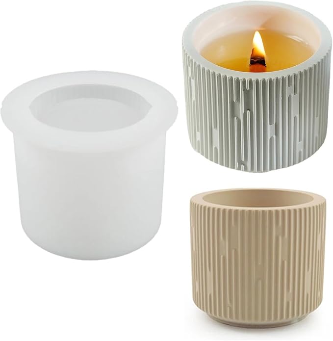 Simplicity Candle Jar Silicone Mold Stripe Round Plaster Flower Pot Silicone Mold Succulent Planter Vase Concrete Mold Epoxy Resin Cement Clay Mould