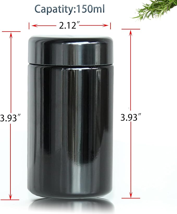 Black Glass Airtight Storage Container Jar 150ml with UV Protection for Spice Coffee