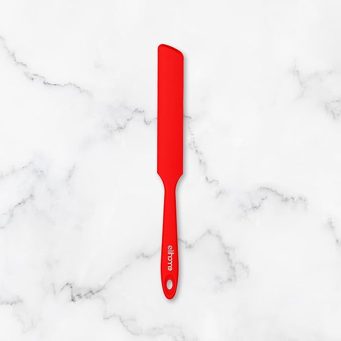 Elihome Skinny Silicone Jar Spatula Spreader, BPA Free,Heat-Resistant Scraper, 10in Long Narrow Stirring Stick, Seamless Flexible Peanut Butter Spreader for Scraping Icing and Jam (Red)