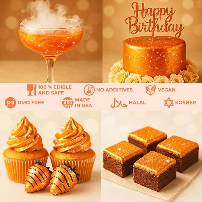 Bulk 20g Orange Halloween Edible Glitter for Drinks | Premium Sky Blue Edible Glitter for Cakes Drink - Shimmer Glitters Cake Decorations for Strawberries Cocktail Shimmering